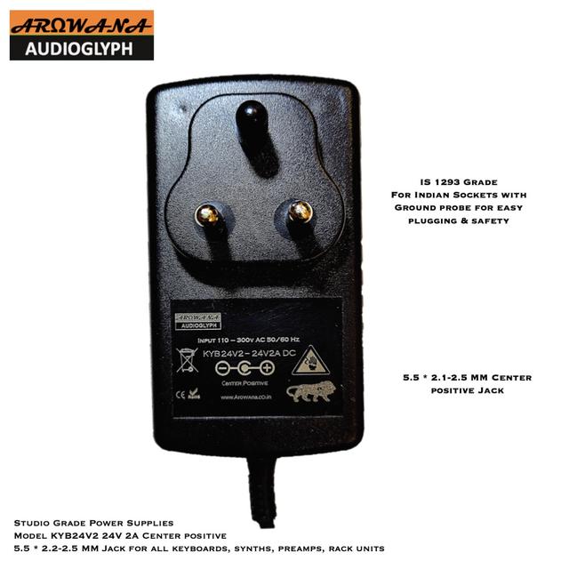 KYB24V2 Studio Grade Center 24V 2 Amp Center Positive Power Supply for Keyboards, Digital Piano, Synths, Preamps & Audio 1